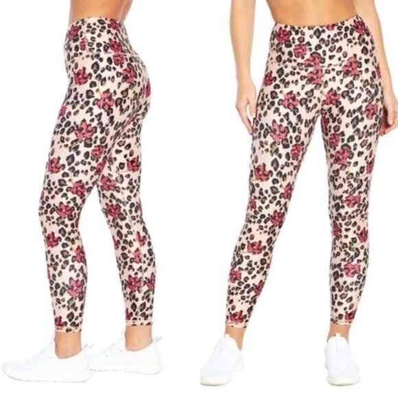 Wildfox Sweat Coral Wild Leopard Elastic Waist Stretch Leggings Size M - Picture 1 of 8